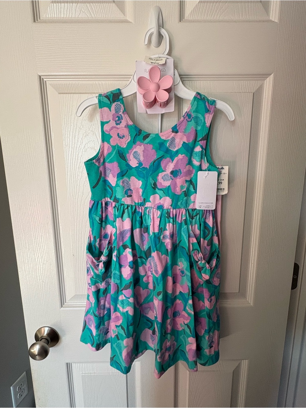 Flapdoodles Teal and Pink Floral Tank Dress for Girls